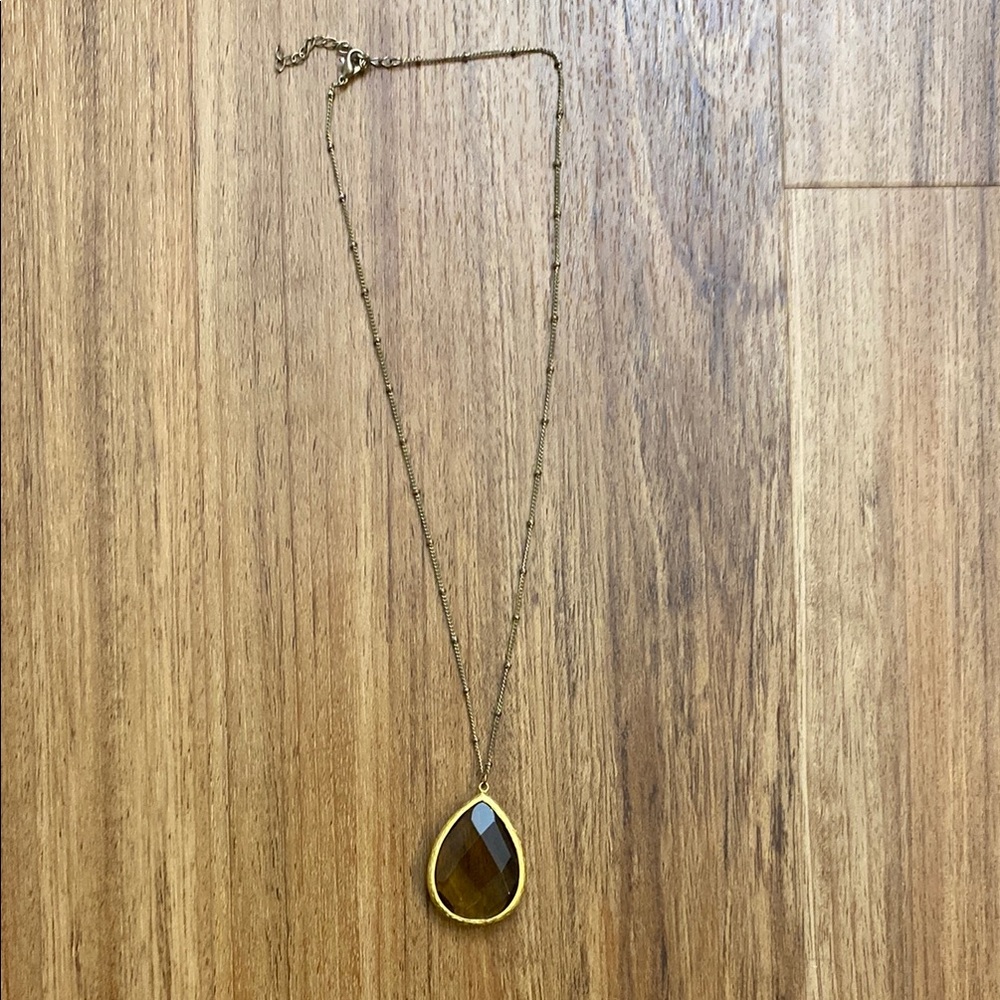 Elegant Gold Necklace with Brown Teardrop Pendant